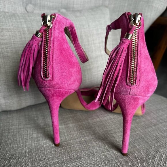 Botkier Anna High Heels Womens Sz 8.5 Ankle Strap Tassel Suede Party Going Out - Picture 6 of 11